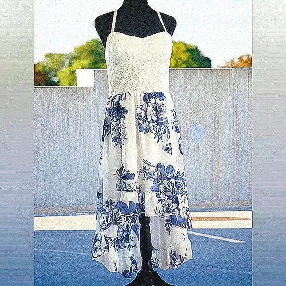 Boho XL Cottagecore Western Lace  Floral Ruffle Maxi High Low Going Out - Picture 3 of 10